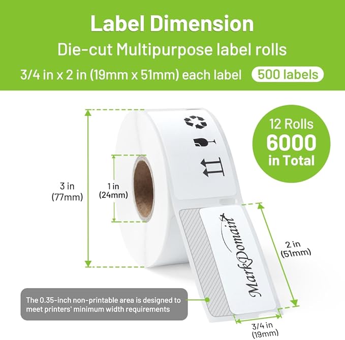 12 Rolls Compatible with Dymo LabelWriter 30330 (3/4" x 2") Multipurpose Labels for 4XL 450 Duo Twin Turbo Printer [500 Counts/Roll]