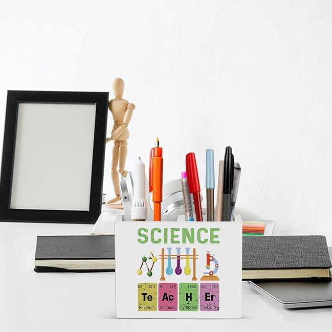 Science Pencil Holder Decor Chemistry Teacher Gifts Chemical Theme Wooden Organizer Vase for Office Home Desk Table Bookshelf Teacher Appreciation Gifts for Office