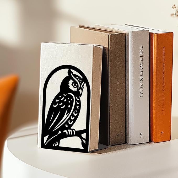 1 Pair Metal Bookends for Shelves, Owl Bookshelf Decor Heavy Duty Book Ends Book Stoppers for Office, Desk, Shelf, Room 3.5"x4.7"x7.1" Book Holders for Shelves Tall Bookends