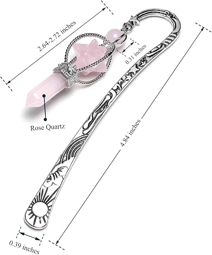 Jovivi 3pcs Anqitue Silver Metal Bookmark for Women Beading Bookmarks with Crystal Quartz Merkaba Hexagonal Pointed Bead