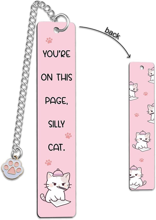 Cute Cat Book Marks for Reading Women Bookish Gifts for Cat Lovers Funny Animals Bookmark for Book Cats Lover Kids Silly Cats Pink Stainless Steel Bookmark