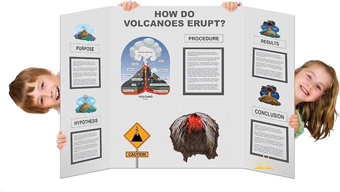 Rsgift 4 Pcs Small Tri-fold Poster Boards with Double Sided Tapes and Cardboard,21.2x13.8 inches,Corrugated Presentation Boards, Display Boards for School Project,Exhibitions,Business Presentation