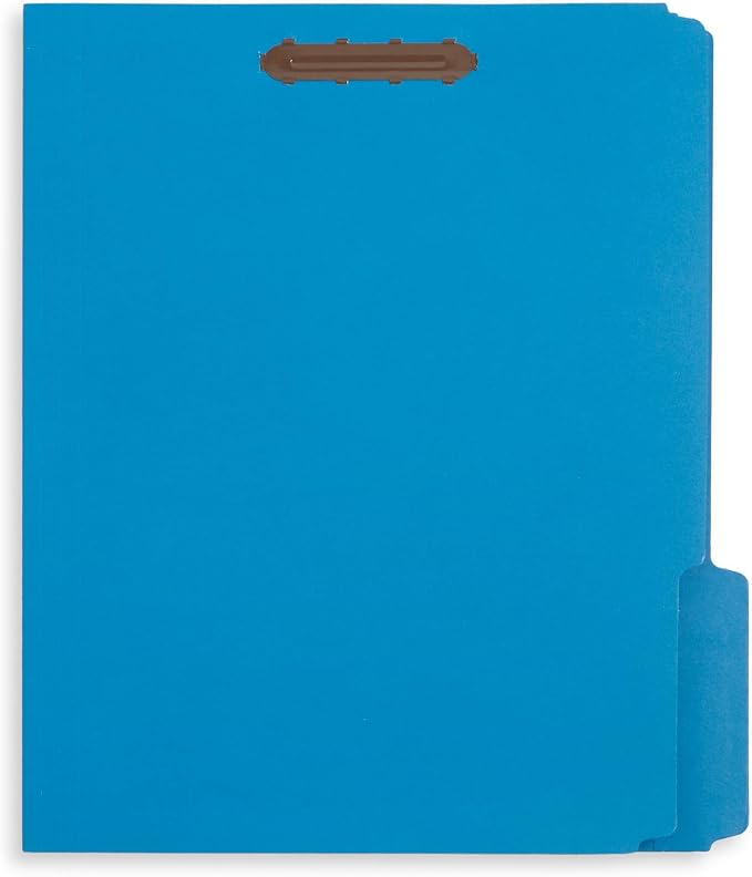 Blue Summit Supplies 50 Fastener File Folders - 1/3 Cut Reinforced Tab - Durable Blue Folders with Prongs- 2 Prong Design for Medical Files, Law Client Files, Office Reports - Letter Size