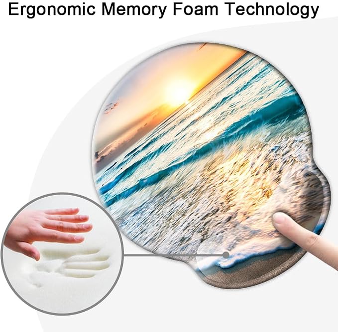 Ergonomic Mouse Pad with Wrist Support,Mouse Pad with Wrist Rest,Relieve Wrist Pain Mousepad Non-Slip Rubber Base,Mouse Pads for Desk,Computers,Laptop,Office,Home,Accessories Golden Beach