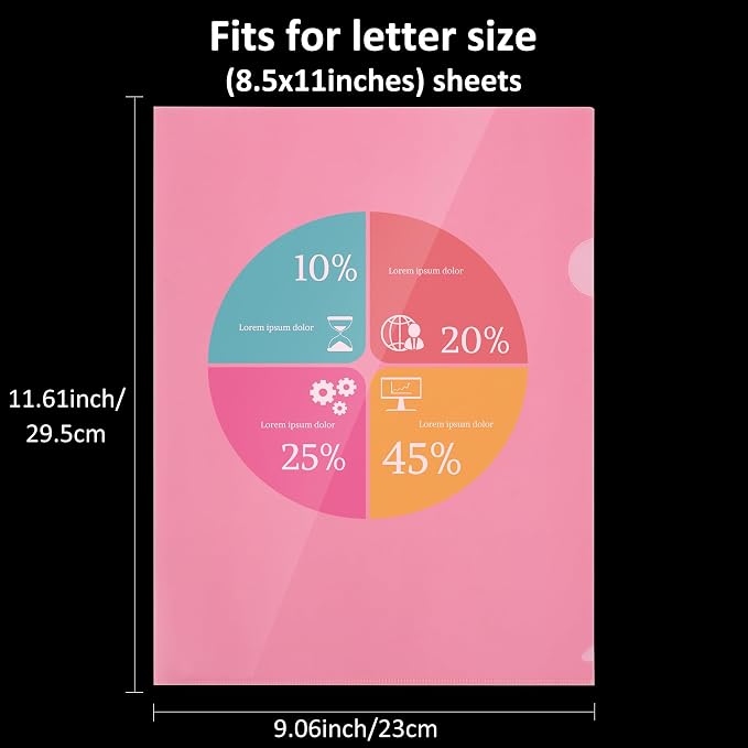 WOT I 12 Pack Clear Document Folders, Plastic Transparent Folders Copy Safe Project Pockets, for Letter Size Sheets, 6 Vibrant Color