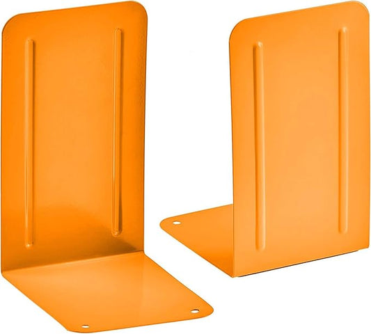 Acrimet Bookends for Shelves, Non-Skid Book Holder, Heavy Duty Book Stopper, Steel Metal Book Ends Storage for Home, Library, 6 7/8" H x 4" W x 4 1/2" D (Orange) (1 Pair / 2 Pieces)