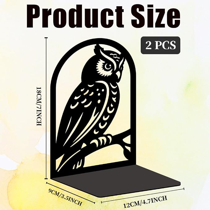 1 Pair Metal Bookends for Shelves, Owl Bookshelf Decor Heavy Duty Book Ends Book Stoppers for Office, Desk, Shelf, Room 3.5"x4.7"x7.1" Book Holders for Shelves Tall Bookends