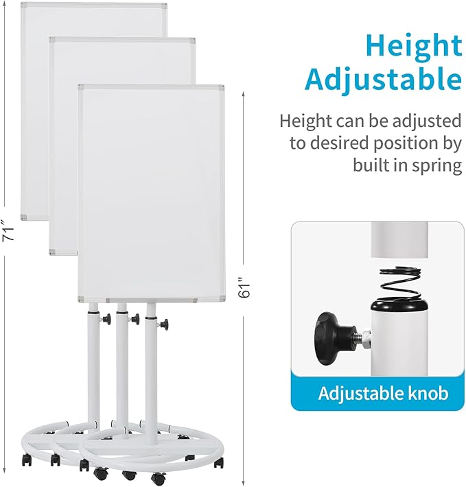Mobile Whiteboard on Wheels 36 x 24 Inch-Rolling Magnetic Dry Erase Easel Board with Flipchart 25 Sheets Paper Pad - Height Adjustable Standing Easel for Meetings, Classes, Workshops