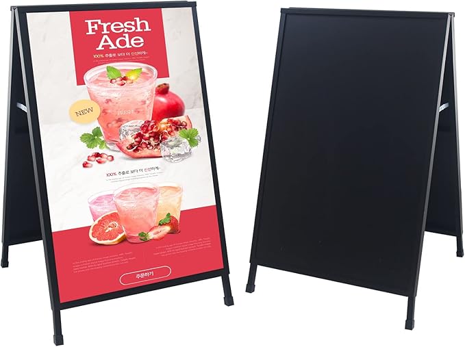 HUAZI Sandwich Board 24 x 36‘’ Sidewalk Sign Double-Sided A Frame Folding Sign Heavy Duty Metal Display with 2 Corrugated Plastic Poster Boards Suitable for Indoor Outdoor,Black