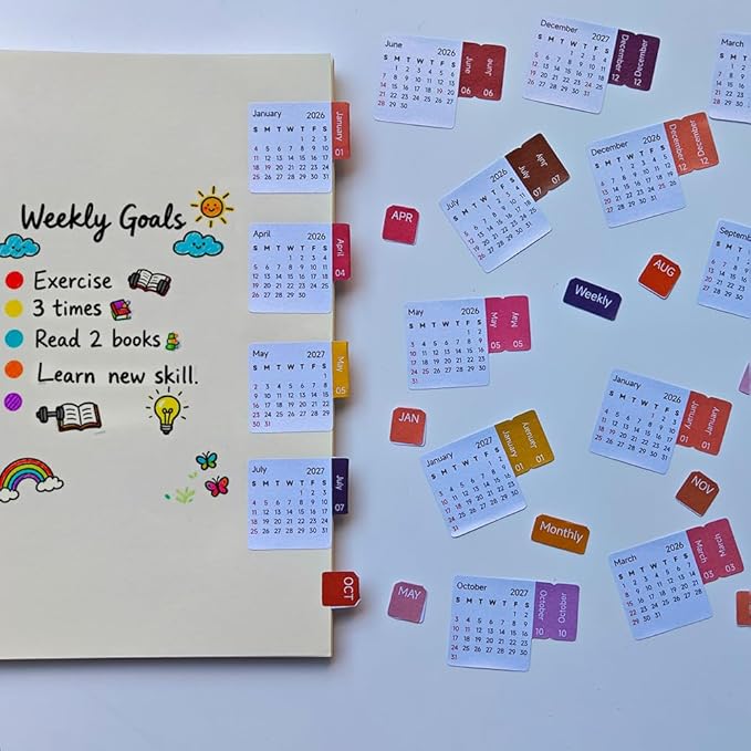 Calendar Stickers Planner Monthly Stickers Self Adhesive Index Tabs for Daily Planners & Journals, Work, School, or Home Management (Blossom)