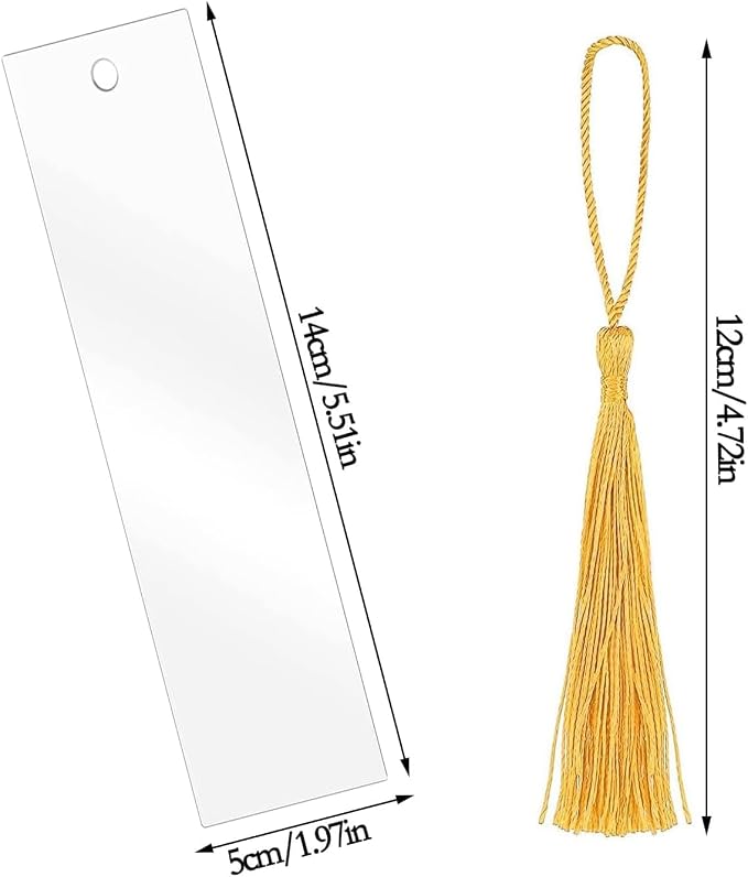 Clear Acrylic Bookmark, BetterJonny 30 Set Plastic Blank Book Page Mark with Colorful Tassels Small Transparent Craft Tags for DIY Classroom Projects and Gift Tag