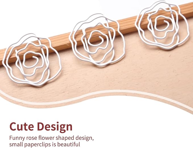 Flower Shaped Paper Clips, 100PCS Floral Paper Clips White Rose Shape Paperclips Decorative Paperclips Bookmarks with Box for Office Home School Supplies