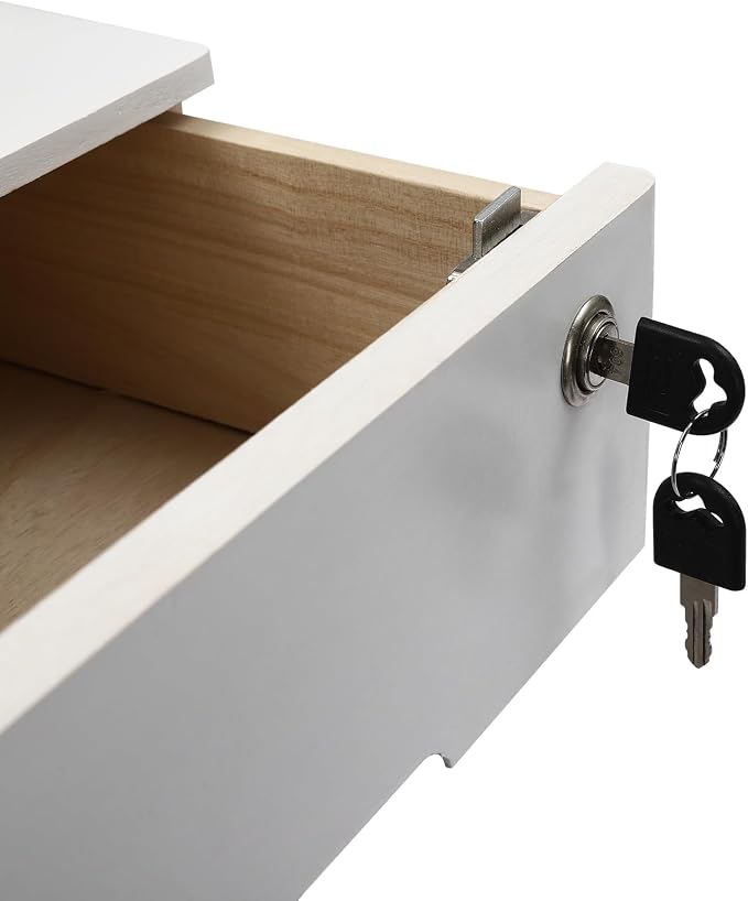 Wooden Desktop Storage Box with Lockable Drawers, Flat File Cabinet Drawer Desktop Storage Box, Countertop Storage Cabinet for Office Home Toiletries Supplies Vanity (White, 4 Drawer)