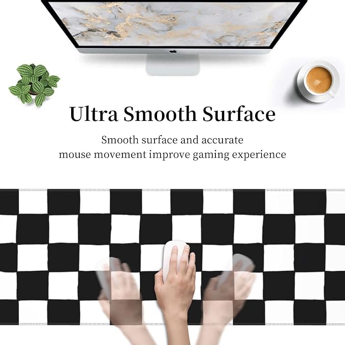 Checkered Black White Gaming Mouse Pad Desk Mat for Home and Office, Large Mousepad Extended Keyboard Pad Stitched Edge Accessories Decor