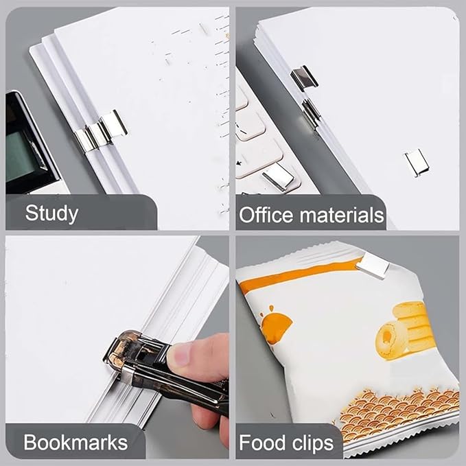 Portable Binder Clip Stapler - Includes 50 Reusable Clips, 2026 New Mini Push Stapler Clamp Staplers, Desktop Push Stapler Binder Clips for Home School Offic (Transparent)