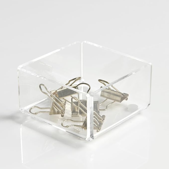russell+hazel Fine Line Acrylic 3x3 Bloc, Clear Small Drawer Organizer for Office Supplies, Paperclips, Hair Ties, Makeup Brushes & Art Tools, Thinner High-Quality Acrylic Storage Bin