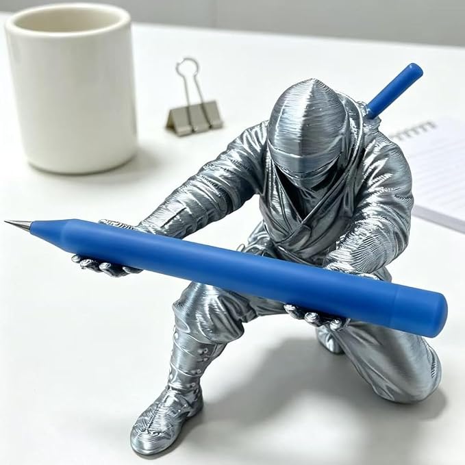 Ninja Pen Holder for Desk, Black Ninja Decor Pen Stand Pencil Holder Desk Accessories for Office Home Classroom (Black Ninja) (Grey Ninja)