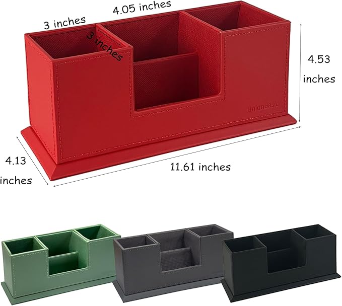 UnionBasic Desk Organizer, Desktop Caddy Leather Multi-compartment Pen Holder Office Stationer Organizer, Red