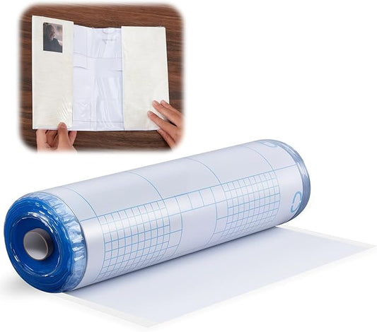 AmazingSpark 16" x 200 ft Open-Edge Adjustable Archival Book Jacket Covers Gloss 1.5-mil Rolls, Foldable Book Dust Jacket Covers, Super Clear Acid Free Cover for Hardcover Library Collection Document