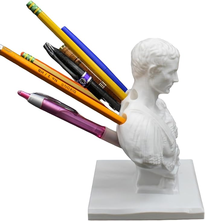 Stabbed Back Pencil Cup Holder - Unique Roman History Desk Organizer, Finely Detailed Sculpture for Office, Home Decor & Gift