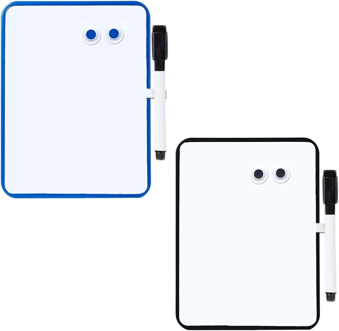 Magnetic Dry Erase White Board 6" x 8" with Magnetic Marker, Black and Blue Frame, Whiteboard for School, Home Office, Locker, Refrigerator, Kitchen, Dorm Room, Educational (Blue & Black)