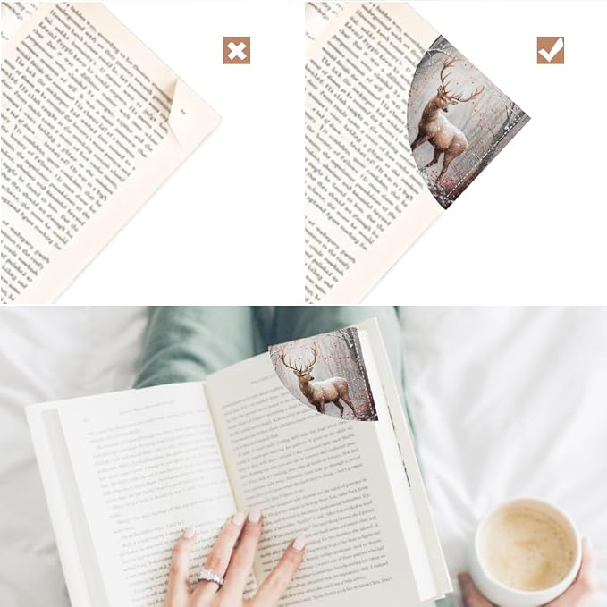 2PCS PU Leather Bookmarks 3.5x3.5 Inch Deer Winter Forest Design | PU leather bookmarks with deer winter forest design for novels, journals, planners, students and book lovers.