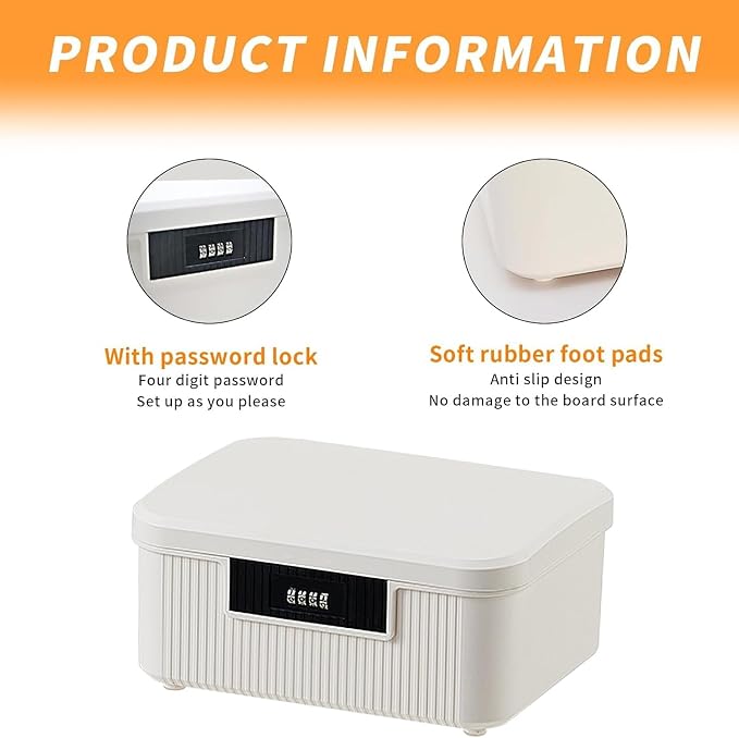 RUIAN Lockable Storage Container Bin, 2.3 Gallon Security Portable Combination Lock Plastic Box, Locked Security Box Suitable for Storing Important Items and Documents (Milk white)