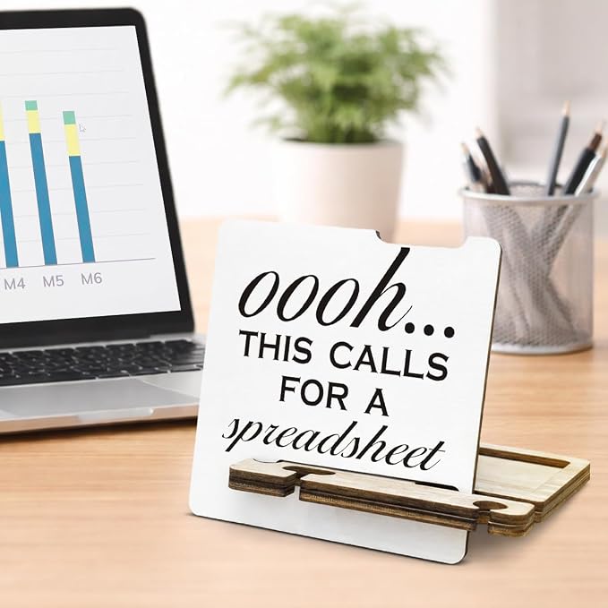 Funny Office Accountant Gifts - Multi-functional Desk Organizer - Humorous Office Quote Wooden Sign for Office Desk Shelf Decor