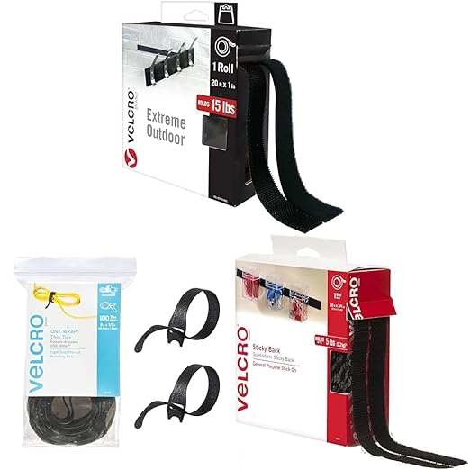 VELCRO Brand Extreme Outdoor Mounting Tape & ONE-WRAP Cable Ties & – 30 ft Sticky Back Hook and Loop Fasteners