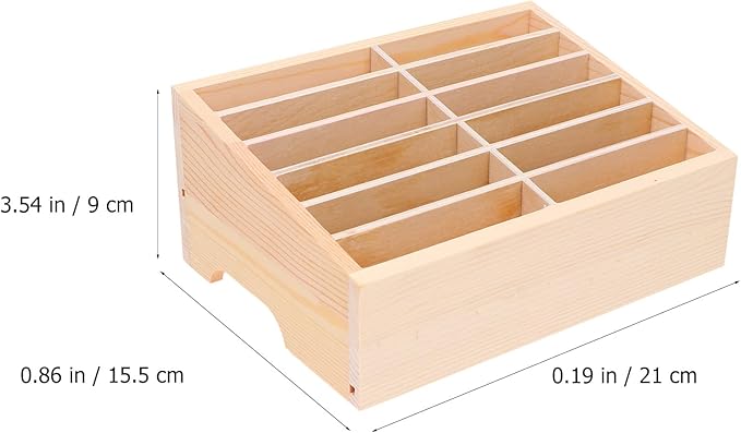 SEWACC 12-Grid Wooden Cell Phone Holder, Mobile Phones and Calculator Storage Box, Multifunctional Desktop Organizer Storage Box for Classroom Office Meeting Room Rack Display
