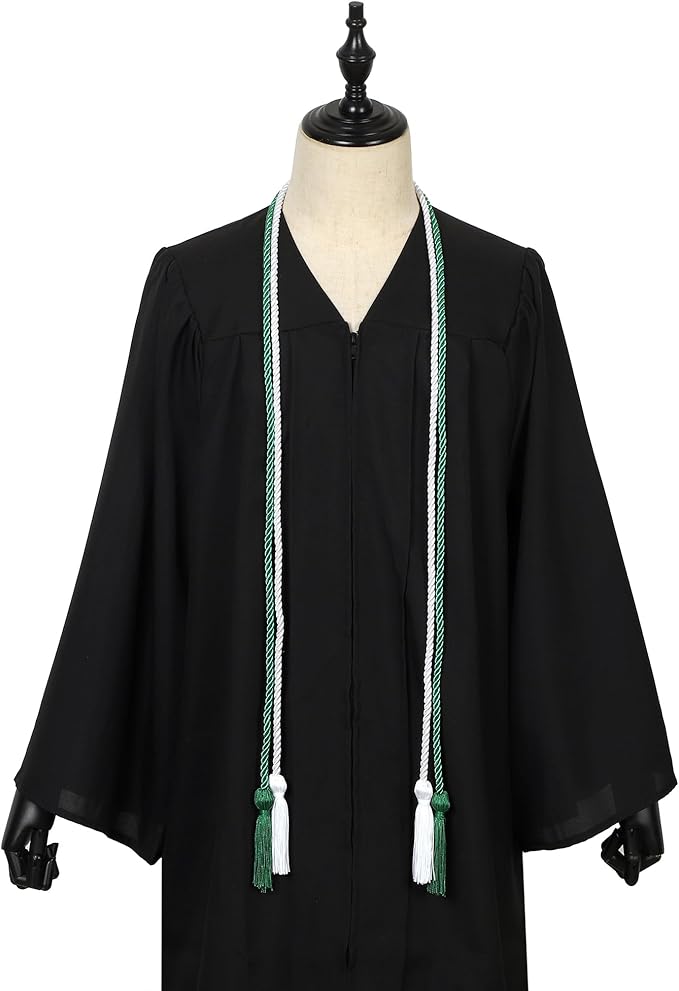 Graduation Double Honor Cords with Tassels Braided Academic Ropes for High School College Ceremony 68 Inch (Kelly Green+White)