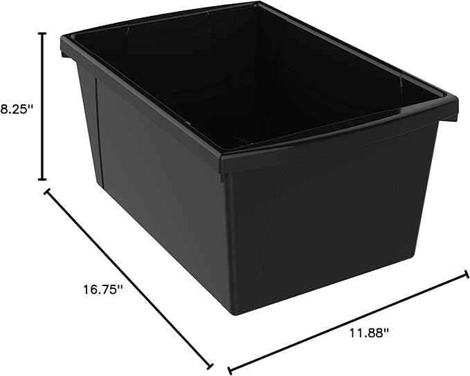 Storex 5.5 Gallon Storage Bin – Plastic Classroom Organizer for Books and Supplies, Black, 6-Pack (61429C06C)