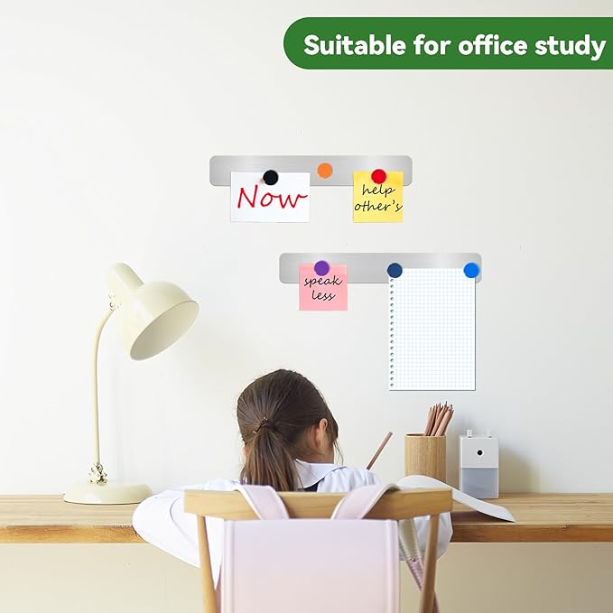 ZDZBLX Magnetic Board Bulletin Board Strips – 2 Pack Stainless Steel Frameless Magnet Boards with Adhesive Backing, Memo Bar for Wall, Office, School, Home Organization, Metal Strip Includes 10 Magnet