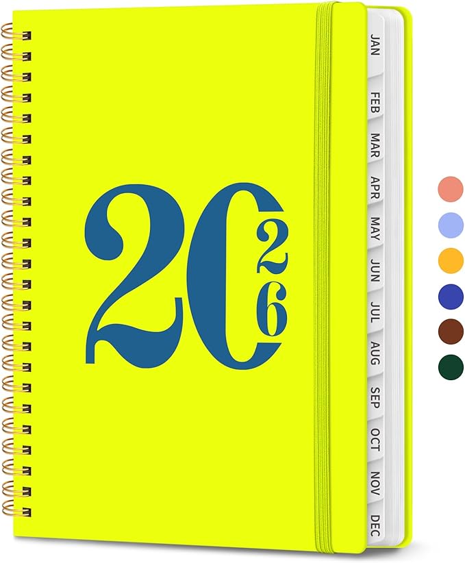 2026 Planner, Weekly and Monthly Calender Planner, Jan 2026 to Dec 2026, Hardcover 2026 Calendar Book with Tabs & Inner Pocket, Office Home School Supplies for Women & Men - A5 (6.3" x 8.5"), Lemon Yellow