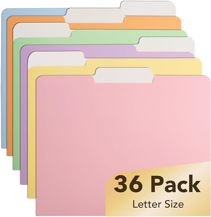 Mr. Pen- Poly File Folders with Tabs, 1/3 Cut Tab, 36 Pack, Letter Size, Pastel Colors, Plastic File Folders Letter Size (8.5 x 11 inches) for Office, School, Business, Documents Files Paper