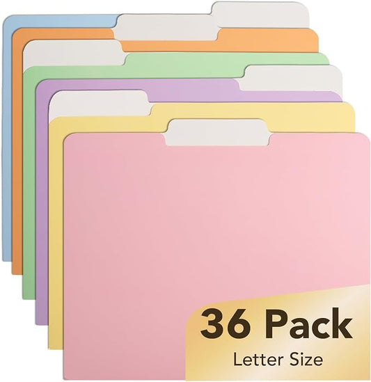 Mr. Pen- Poly File Folders with Tabs, 1/3 Cut Tab, 36 Pack, Letter Size, Pastel Colors, Plastic File Folders Letter Size (8.5 x 11 inches) for Office, School, Business, Documents Files Paper