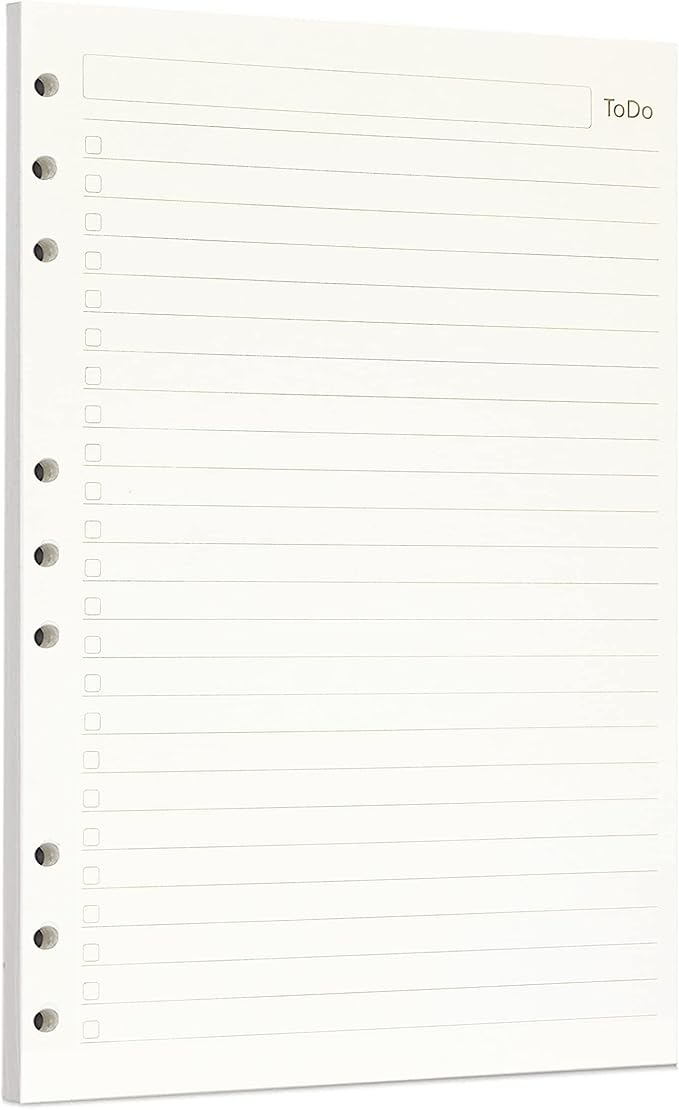 Zelten 1 Pack B5 45 Sheets/90 Pages Todo Loose Leaf Punched Paper Refills Paper for 9 Hole Binder Personal Organizer Diary Notebook Refillable Planner