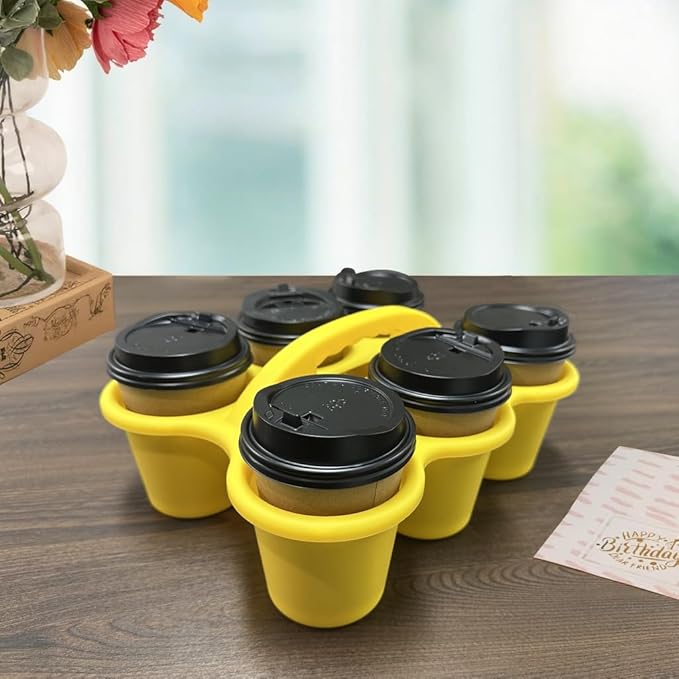 4 Pack Classroom Caddy Storage Basket with Handle, Plastic Drink Cup Caddy Holder, 6 Compartments for Kids, Table, Office, Arts, Crafts, Crayon, Marker, Pencil, School Supplies - Assorted Colors