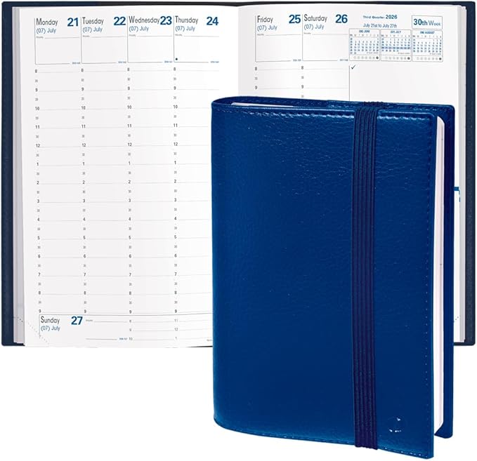 Quo Vadis 2026 Minister - Weekly/Monthly Planner - 12 Months, Jan. to Dec. - 6 1/4 x 9 3/8" - Grained Faux Leather Kali Blue Cover- Time Management Appointment Organizer
