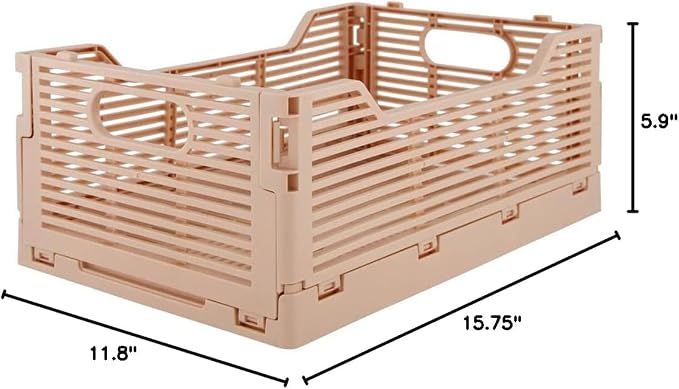 OnDisplay Stackable Folding Desk/Beauty/Closet Storage Crate - Foldable Space Saving Bins for Home Kitchen Classroom Office Vanity Bathroom Pantry (Single Medium - No Letters, Blush Pink)