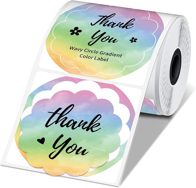 Phomemo Wavy Circle Thermal Label, Gradient Rainbow Purple Sticker Label for M110/M100/M220/M250/M108 Label Makers, 1.96" x 1.96" (50x50 mm), for Barcode/Address/Mailing/Logo/Business/Home