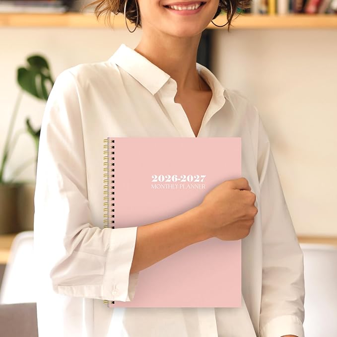 SKYDUE Monthly Planner 2026-2027, 24 Months Calendar Planner 2026-2027, 7.5" x 10" B5 Planner, Twin-wire Spiral Bound, Durable Waterproof Cover, Thick No-Bleed Paper, Pink