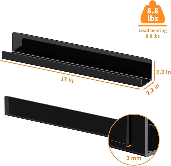 Magnetic Book Shelf for Whiteboard, Reusable Acrylic Book Display Shelf with Strong Adsorption Capacity, Magnetic Book Holder for Classroom Refrigerator Office Teacher Kids, Black