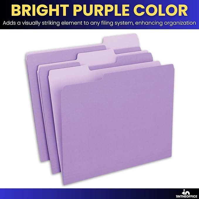 1InTheOffice Purple File Folders, 1/3 Cut Tabs, Letter Size, Violet, 25-Pack
