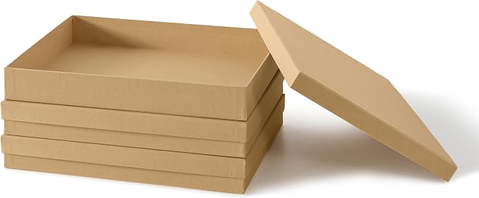 Soul & Lane Document Storage Boxes - Set of 3 (13.2" x 9.8" x 1.8"), Versatile Photo & Craft Organizer for Home Office, Stackable Cardboard Storage for Letters, Papers, Files & Memorabilia, Kraft