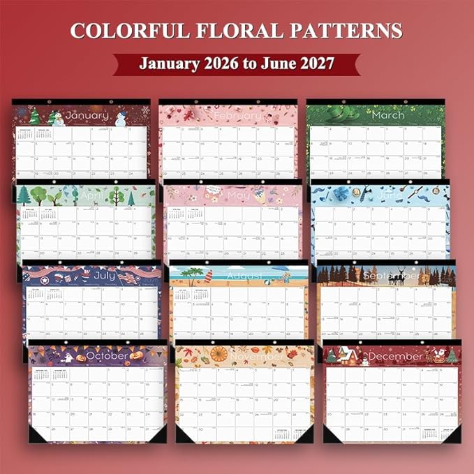 Ymumuda Desk Calendar 2026-2027 Wall Calendar 2 in 1, Monthly Desk Calendar 2026 from JAN.2026 to JUN.2027, 18-Month, Large 12"×17", Waterproof Cover, Hanging Rope, Home/office/School Planners
