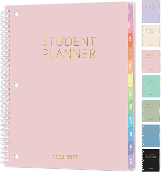 Student Planner 2026-2027, SUNEE Academic Weekly & Monthly Plan Book, Jul. 2026 - Jun. 2027, 8.5"×11" School Planner, Lesson Plan Book with Week's Goals, Bookmark, Monthly Tabs, 3-Hole Punched, Pink