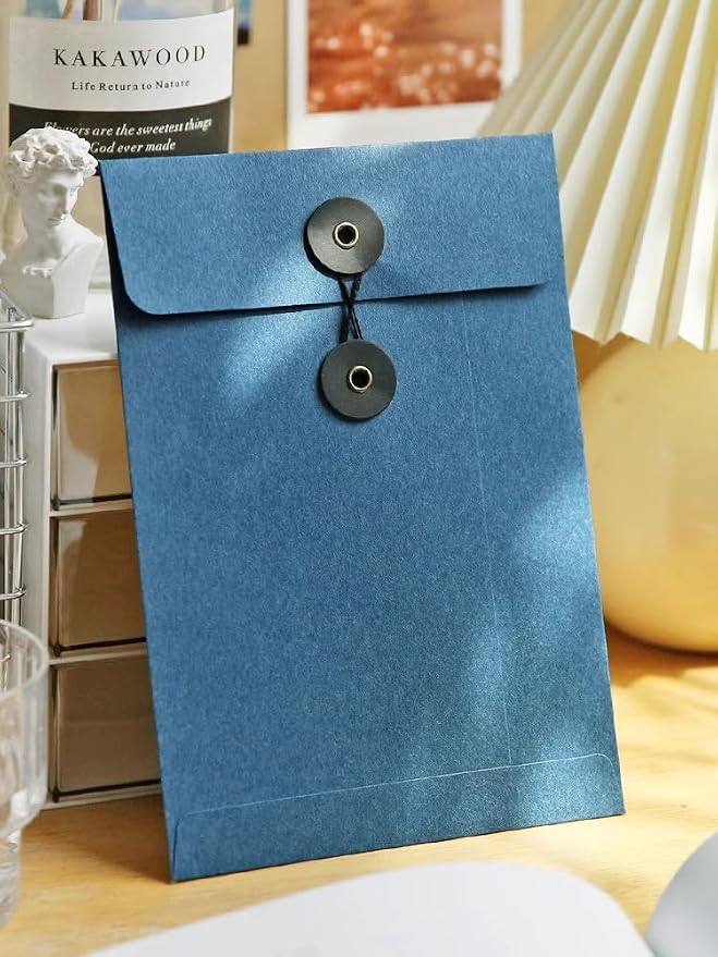 10 Pcs Vintage Kraft Paper File Folder Thickened A5 Filing Envelope Project Photo Pockets Reusable Document Wallet Bag with String Tie Closure for Office Home