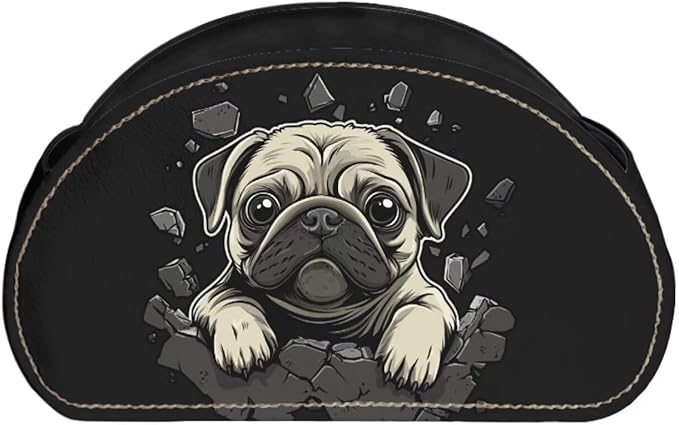 Forchrinse Pug Print Remote Control Holder for Table,PU Leather TV Remote Caddy Desk Organizer-5 Compartments Storage Box Tray for Controller,Art Supply,Office Stationery