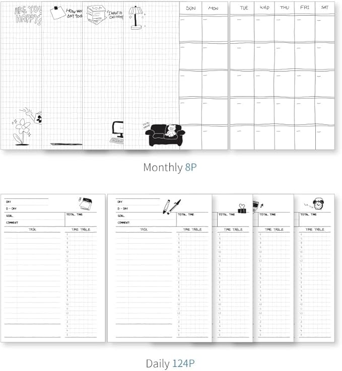 Monolike Little Doodle 4 Month Study Planner, Clock - Academic Planner, Weekly & Monthly Planner, Study plan